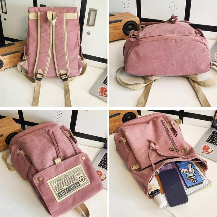 Large Capacity Canvas Backpack For Teens - Pink