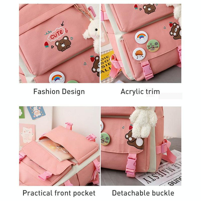 5-piece Girls Backpack Set - Lightweight and Versatile - Pink