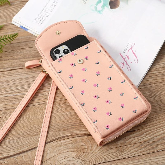 Floral Multi Card Crossbody Bag For Women - Light Pink