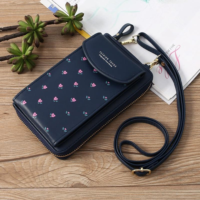Floral Multi Card Crossbody Bag For Women - Light Pink