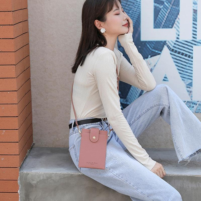 Stylish Thin Messenger Bag For Women - Light Pink