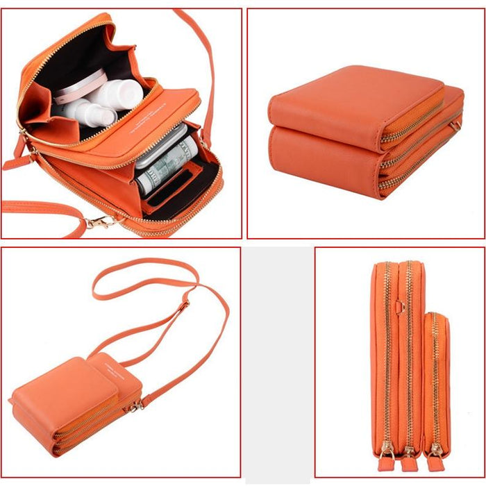 Women Pu Mobile Phone Shoulder Bag Large Capacity - Blue