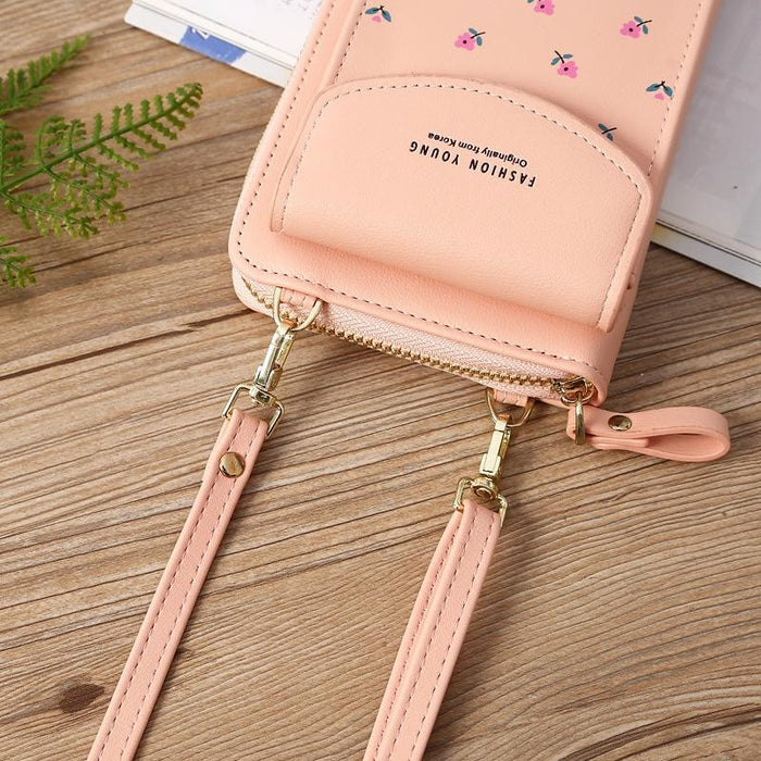 Floral Multi Card Crossbody Bag For Women - Dark Pink