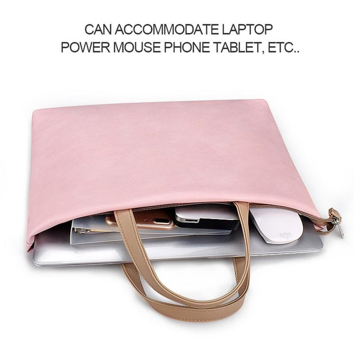 13.3 Inch Pink Laptop Crossbody Bag - Waterproof Pu Material