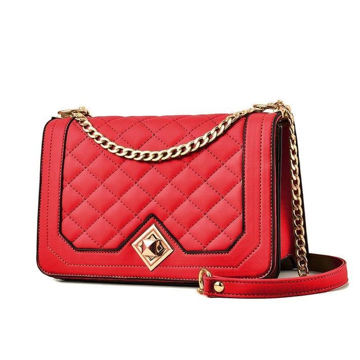 Chic One Shoulder Chain Bag With Diagonal Rhombus Design - Pink