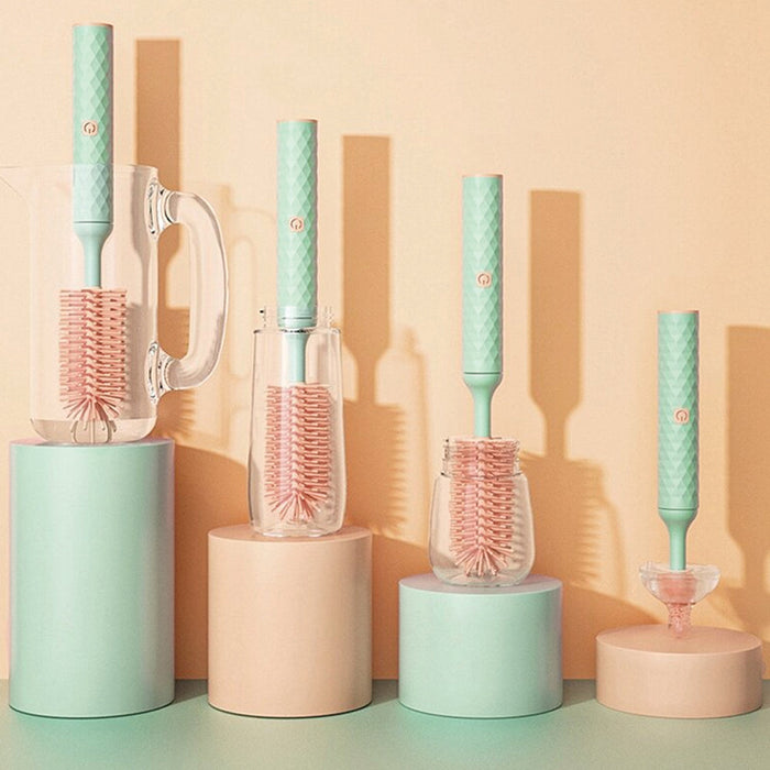 Vibe Geeks 3-in-1 Electric Silicone Cordless Bottle Brush Cleaner Usb Rechargeable - Pink