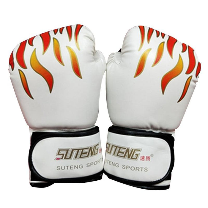 Adult Flame Pattern Pu Leather Boxing Gloves - Fitness - Blue