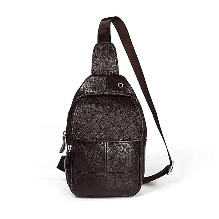 Men Litchi Texture Full Grain Cowhide Crossbody Bag - Red