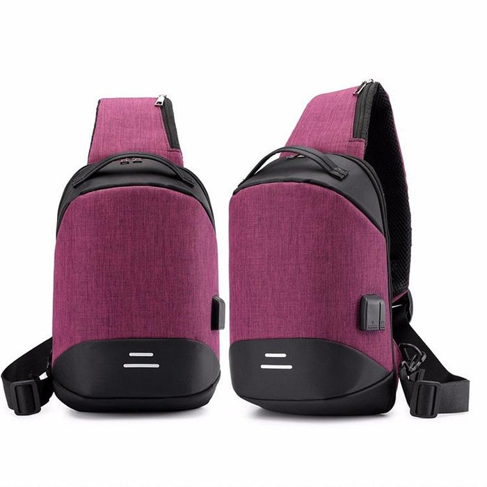 Versatile Oxford Shoulder Bag With Earphone & Usb - Navy Blue