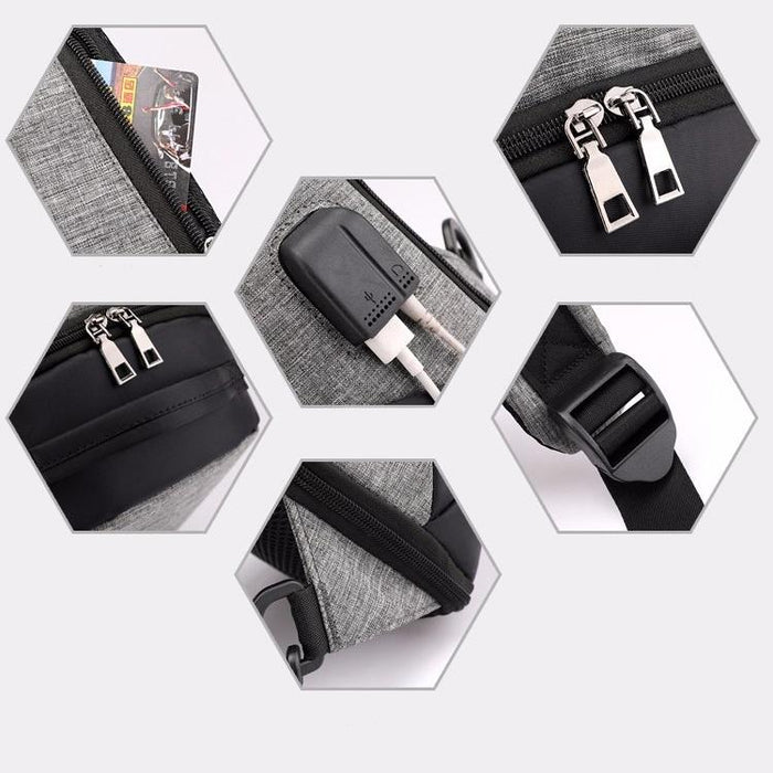Versatile Oxford Shoulder Bag With Earphone & Usb - Navy Blue