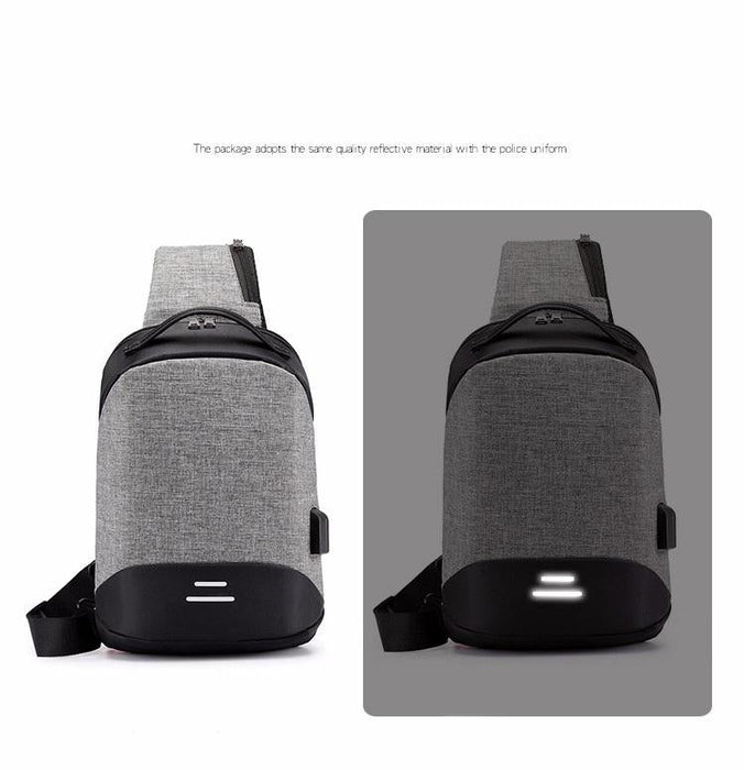 Versatile Oxford Shoulder Bag With Earphone & Usb - Navy Blue