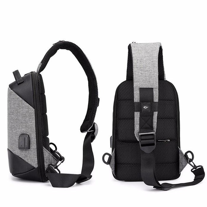 Versatile Oxford Shoulder Bag With Earphone & Usb - Navy Blue