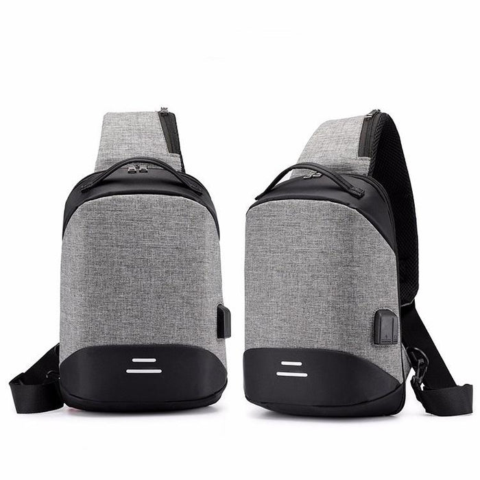 Versatile Oxford Shoulder Bag With Earphone & Usb - Navy Blue