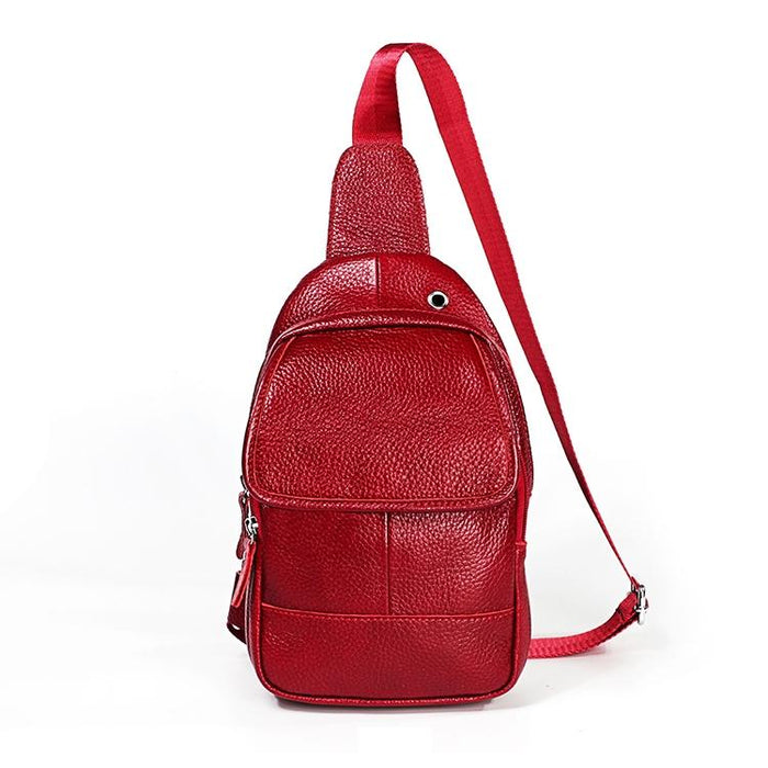 Men Litchi Texture Full Grain Cowhide Crossbody Bag - Brown