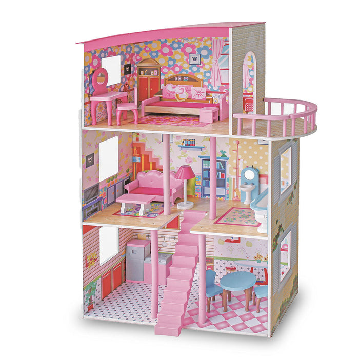 Large Wooden Girls Doll House 3 Level Kids Pretend Play Toys Furniture Dollhouse