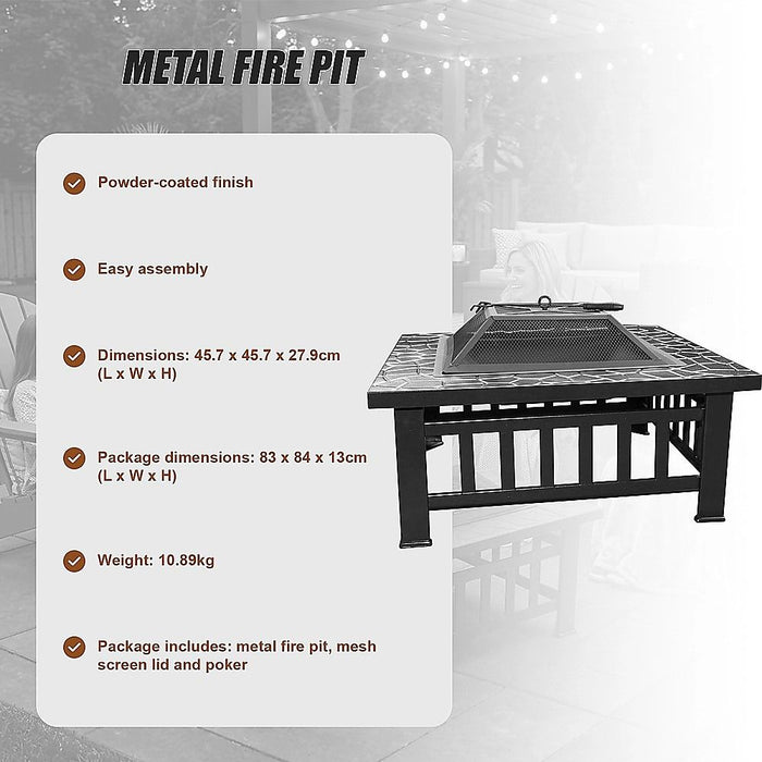 18" Square Metal Fire Pit Outdoor Heater