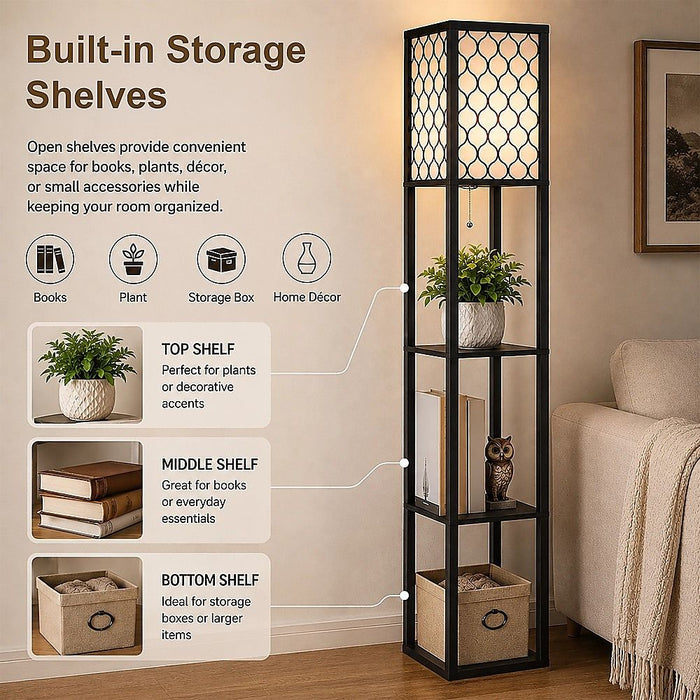 Shelf Floor Lamp - Shade Diffused Light Source with Open-Box Shelves