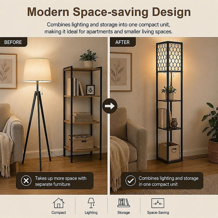 Shelf Floor Lamp - Shade Diffused Light Source with Open-Box Shelves