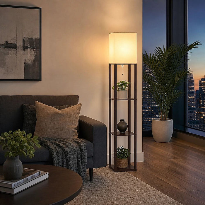 Shelf Floor Lamp - Shade Diffused Light Source with Open-Box Shelves