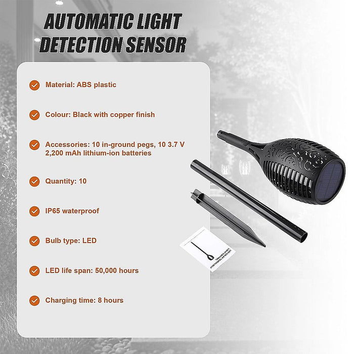 10 Pack Solar Torch Lights 96 LED Flickering Lighting Dancing Flame Garden Lamp
