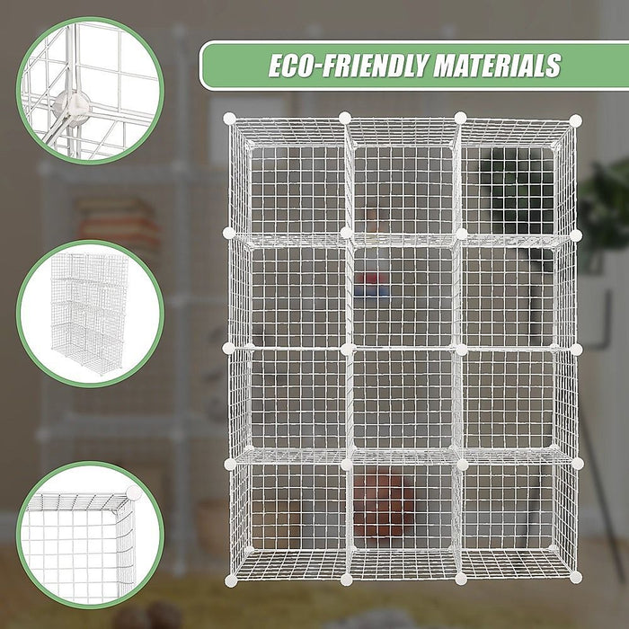 12 Cube Wire Grid Organiser Bookcase Storage Cabinet Wardrobe Closet White
