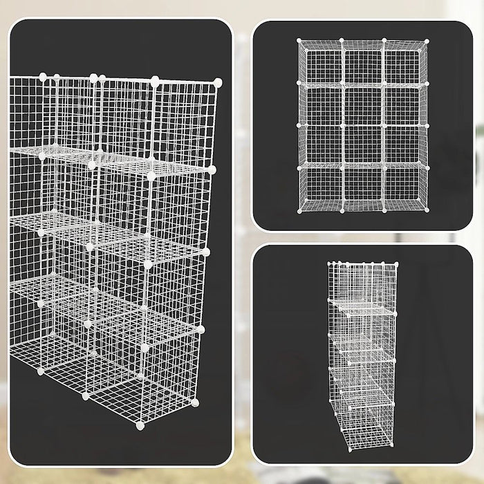 12 Cube Wire Grid Organiser Bookcase Storage Cabinet Wardrobe Closet White