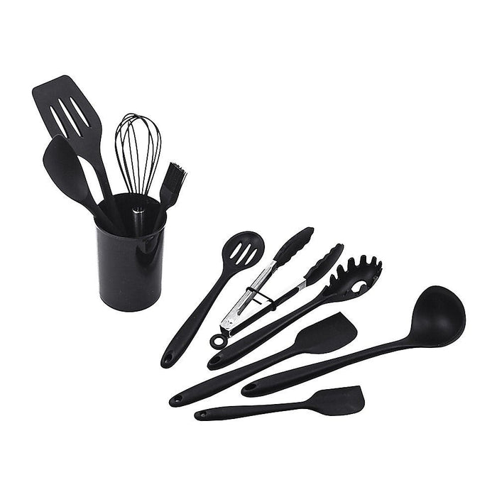 Silicone Kitchen Utensil Set – Black 11-Piece Set with Holder