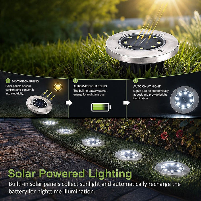 12x Solar Powered LED Buried Inground Recessed Light Garden Outdoor Deck Path
