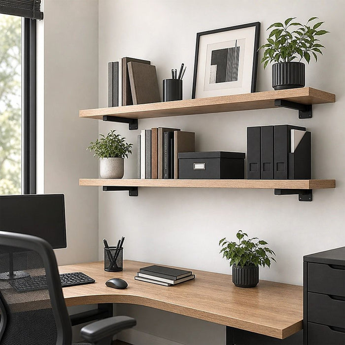 20cm Floating Shelf Brackets Industrial Metal Shelving Supports 4-Pack - Black