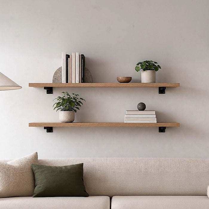 20cm Floating Shelf Brackets Industrial Metal Shelving Supports 4-Pack - Black