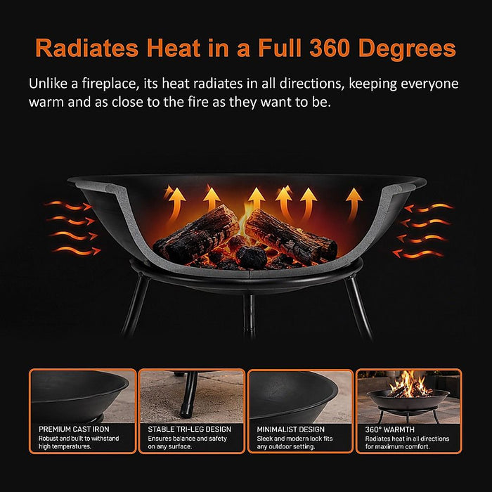 Cast Iron Fire Bowl Traditional Log Fire Pit Outdoor Heating Camp Site Barbecue
