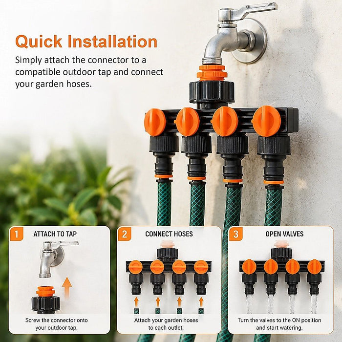 4 Way Hose Connector Tap Irrigation Garden Kit