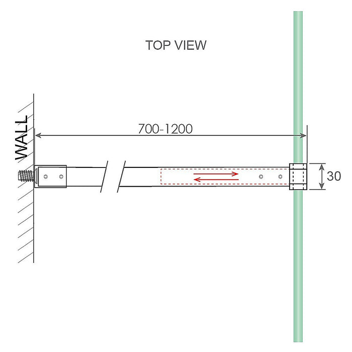 70x200cm Single Shower Glass Screen with Gunmetal Wall Channel & Round Pole