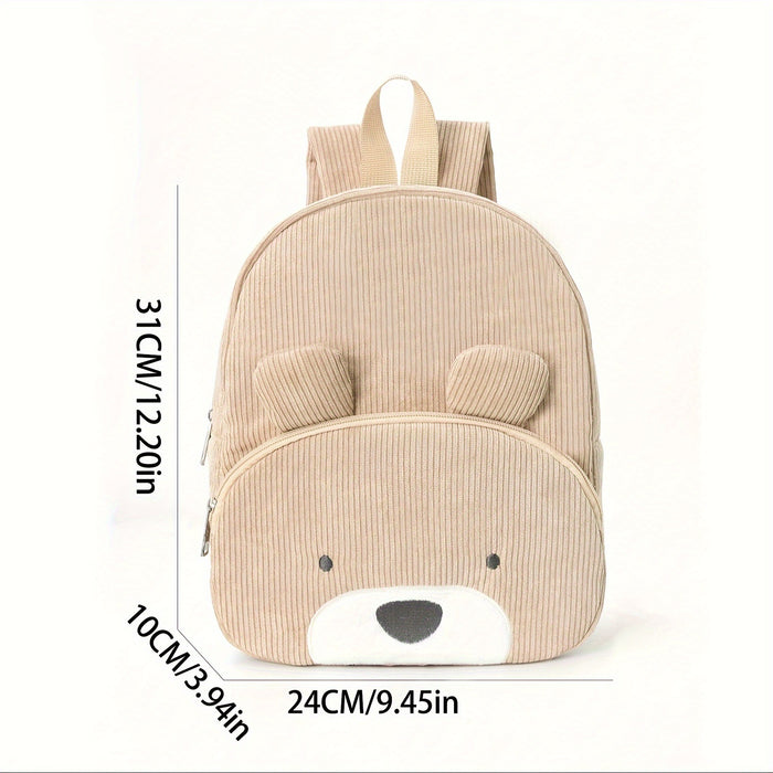 Cute Off White Bear Backpack - Soft Corduroy Material with Adjustable Straps