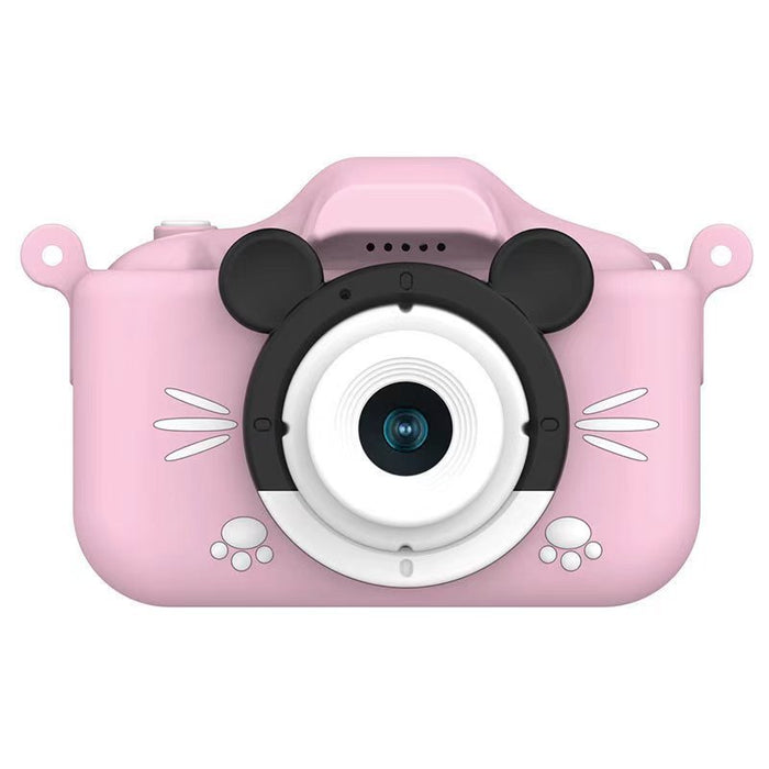 Pink Mouse Motifs Cute Kids Digital Camera - Cat-Themed HD Camera with 32GB Memory Card