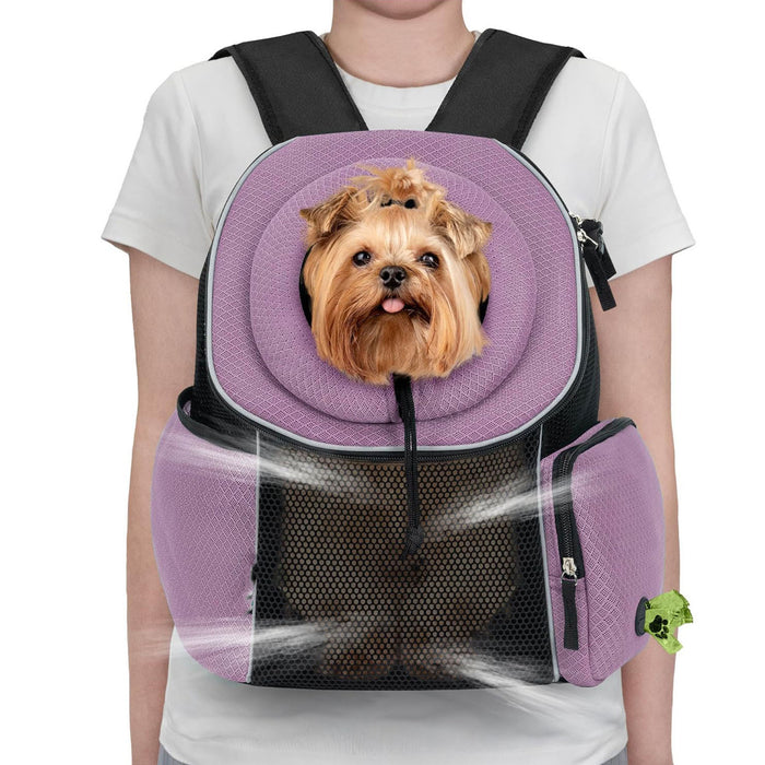 Purple Breathable Mesh Pet Carrier Backpack - Head-Out Design for Small Dogs & Cats, Ventilated Travel Hiking Carrier Bag with Front Entry & Pockets