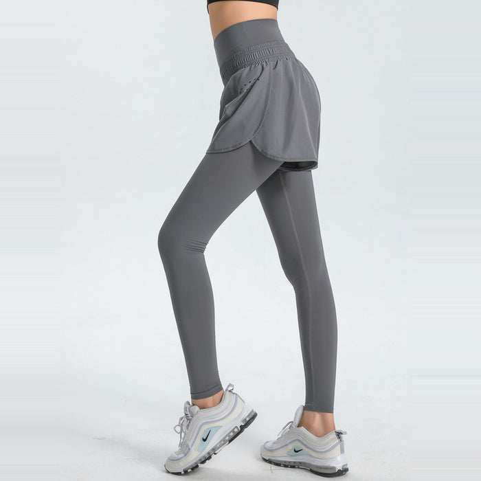 L Grey Women's High-Waist Athletic Skort with Built-In Shorts - Breathable Quick-Dry Running Skirt with Phone Pocket