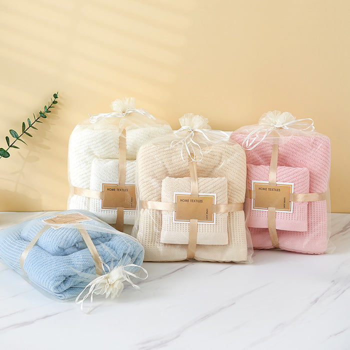 Blue Solid Color Diagonal Stripe Towel Set - Luxurious Bath and Hand Towels for Home Use Bath towel 140*70cm, face towel 75*35cm
