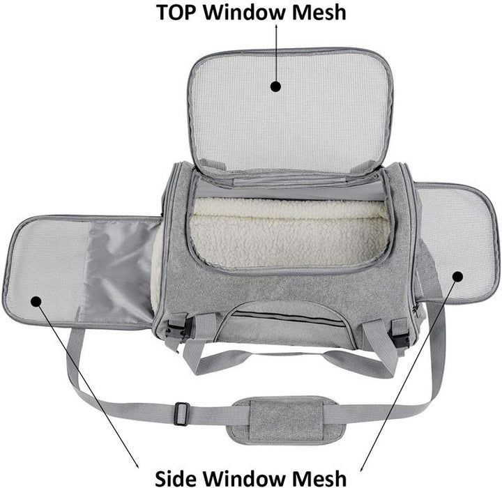 Portable Pet Bag for Small Dogs and Cats - Light blue Travel Tote with Pet Mat (44x25x28cm)