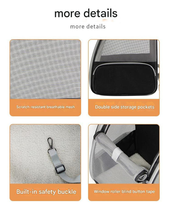 Beige Foldable Pet Carrier Backpack - Breathable Mesh Travel Bag for Cats & Small Dogs