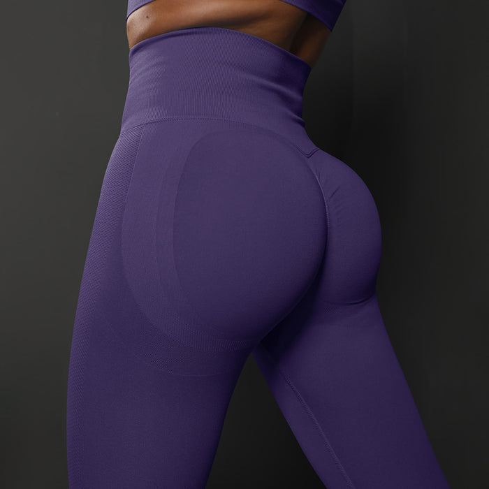 Size L Dark Purple Seamless High-Waisted Yoga Pants for Women - Lift Workout Leggings for Running, Gym, and Fitness