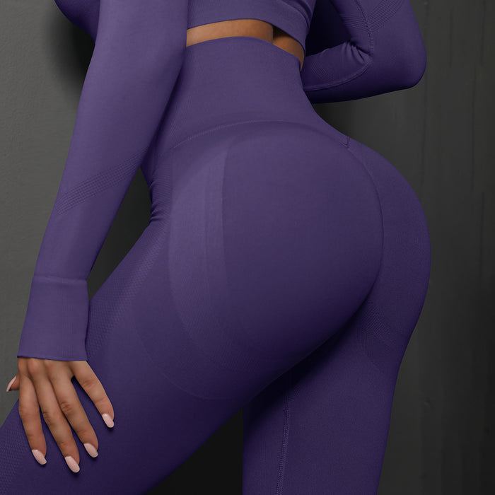 Size M Dark Purple Seamless High-Waisted Yoga Pants for Women - Lift Workout Leggings for Running, Gym, and Fitness