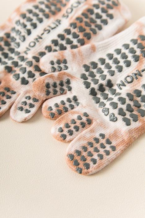 2 Pairs Grey Tie-Dye Non-Slip Yoga Socks for Women - Five-Toe Cotton Blend Socks for Pilates and Indoor Sports