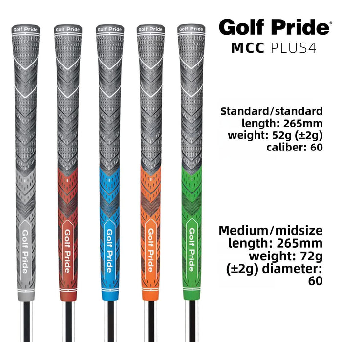 2 Pcs Blue MCC PLUS4 Midsize Golf Grip - Rubber and Cotton Thread Hybrid, 265 mm, 72g, Core 60