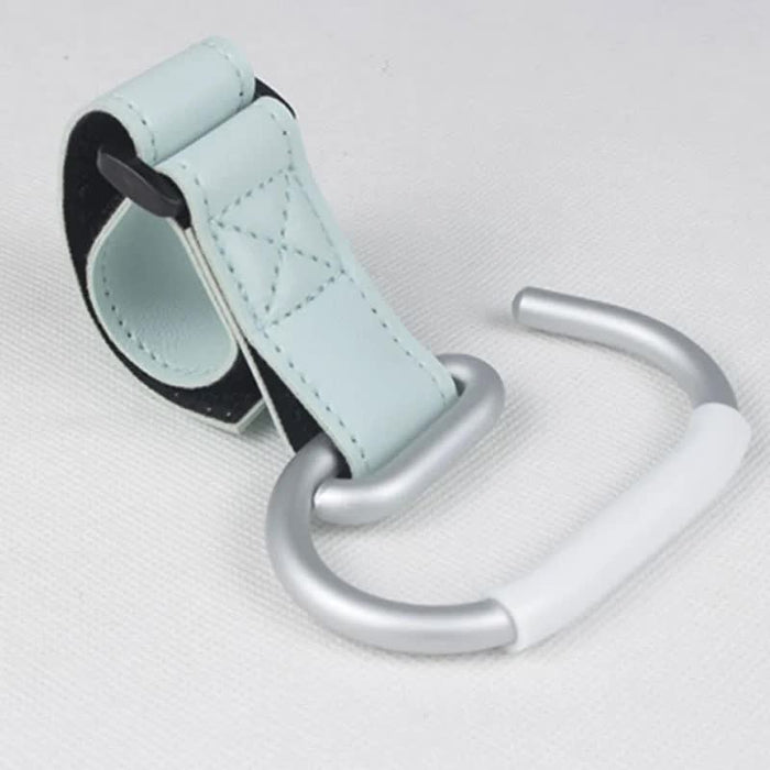 Blue Stroller Hooks 4-Pack - Leather and Alloy Pram Hooks with Velcro for Mom Bags and Accessories