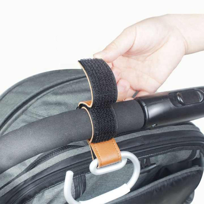 Blue Stroller Hooks 4-Pack - Leather and Alloy Pram Hooks with Velcro for Mom Bags and Accessories