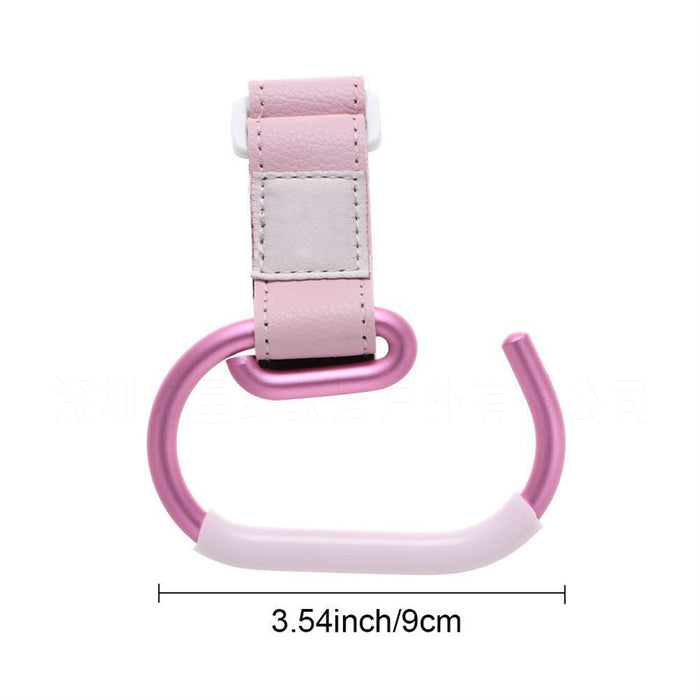 Grey Stroller Hooks 4-Pack - Leather and Alloy Pram Hooks with Velcro for Mom Bags and Accessories
