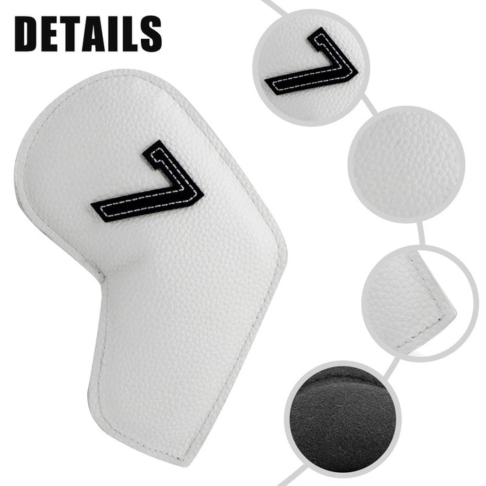 Black Golf Iron Head Covers Set of 10 - Waterproof PU Leather Club Protectors with Embroidered Numbers (3-9, P, A, S)