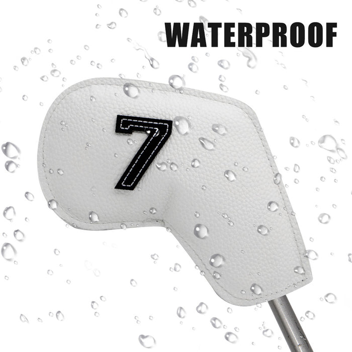 Beige Golf Iron Head Covers Set of 10 - Waterproof PU Leather Club Protectors with Embroidered Numbers (3-9, P, A, S)