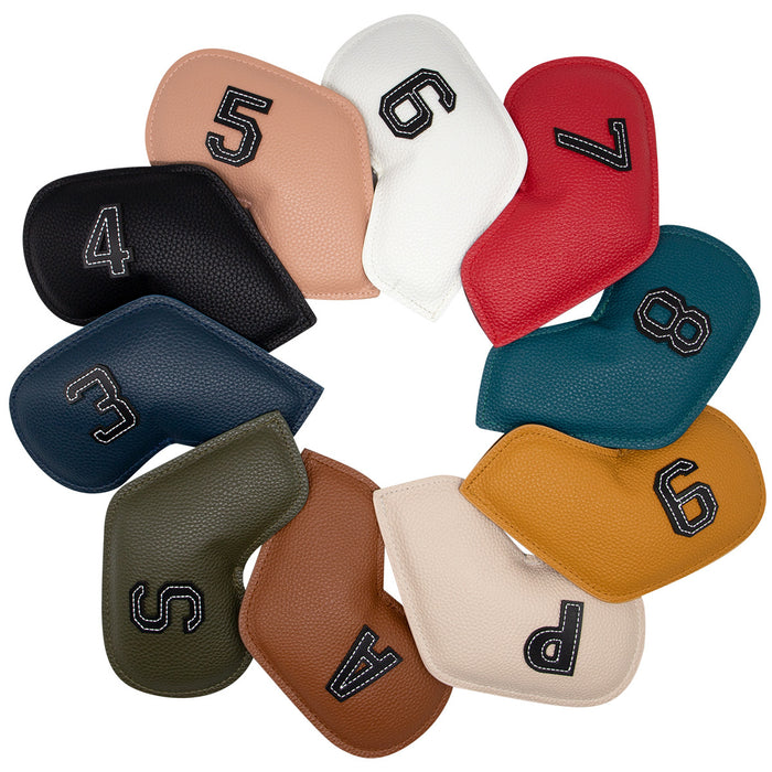 Brown Golf Iron Head Covers Set of 10 - Waterproof PU Leather Club Protectors with Embroidered Numbers (3-9, P, A, S)